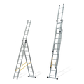 Escalera triple extensible Vito de aluminio 3x3 m con peldaños cuadrados, en posición de tijera y extendida