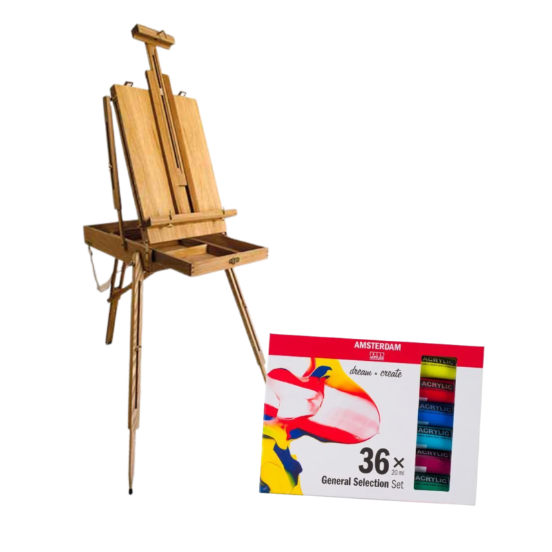 Pack Caballete pintor con caja Hx3 + Set Acrílico Amsterdam 36uds